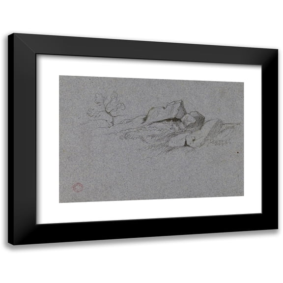 Jean-Achille Benouville 14x11 Black Modern Framed Museum Art Print Titled - Study the Rochers (19th Century)