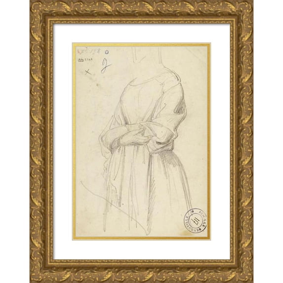 Jean-Achille Benouville 14x18 Gold Ornate Wood Frame and Double Matted Museum Art Print Titled - Woman Torso (19th Century)