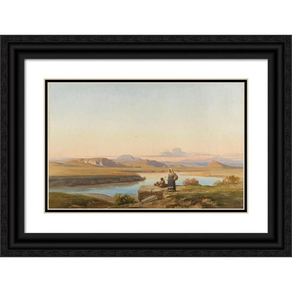 Jean-Achille Benouville 24x17 Black Ornate Framed Double Matted Museum Art Print Titled: Italian Landscape (1852)