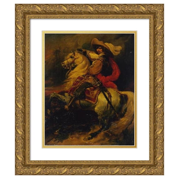 Jean Alaux 15x18 Gold Ornate Wood Frame and Double Matted Museum Art Print Titled - Equestrian Portrait of Josias, Count of Rantzau (1609-1650), Marshal of France (1834)