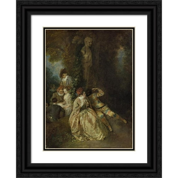 Jean-Antoine Watteau 11x14 Black Ornate Wood Framed Double Matted Museum Art Print Titled: Want to Triumph Over Beautiful (C. 1714 - 1717)
