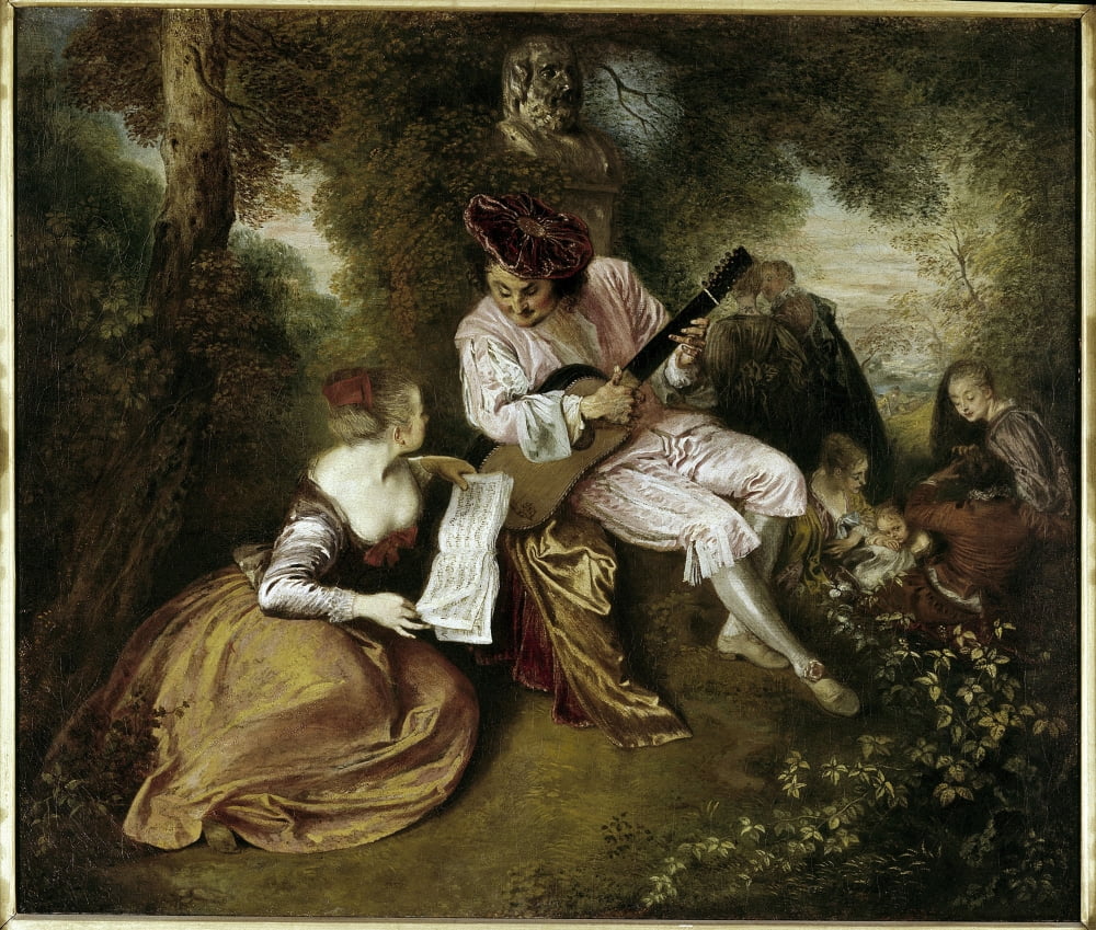 Jean-Antoine Watteau (1684-1721) French School Canvas Art - (24 x 18)