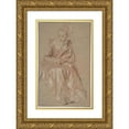 thumbnail image 1 of Jean-Antoine Watteau 16x24 Gold Ornate Framed and Double Matted Museum Art Print Titled - Seated Woman Holding a Fan (ca. 1717), 1 of 4