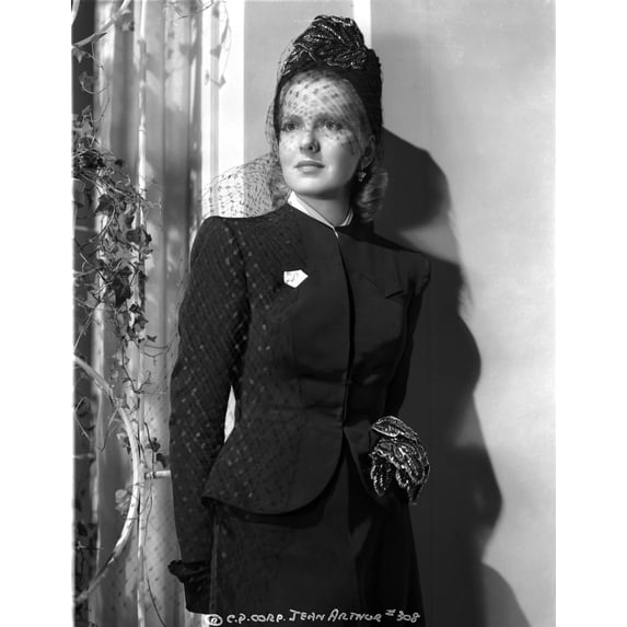 Jean Arthur on a Netted Veil and a Long Sleeve Top Portrait Photo Print (24 x 30)