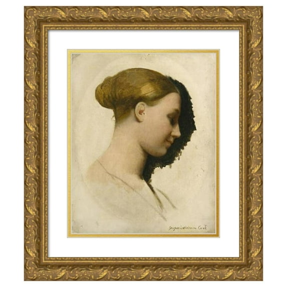Jean Auguste Dominique Ingres 12x14 Gold Ornate Wood Frame and Double Matted Museum Art Print Titled - Madame Edmond Cave (Marie-Elisabeth Blavot, Born 1810) (ca. 1831-34)