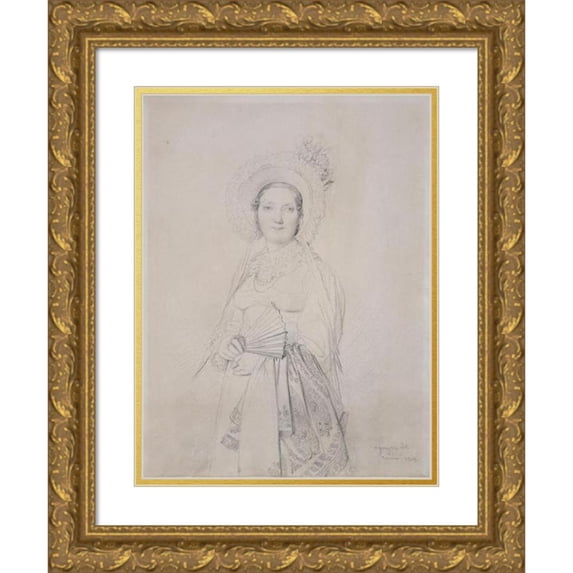 Jean Auguste Dominique Ingres 12x14 Gold Ornate Wood Frame and Double Matted Museum Art Print Titled - Madame Lavergne (1818)