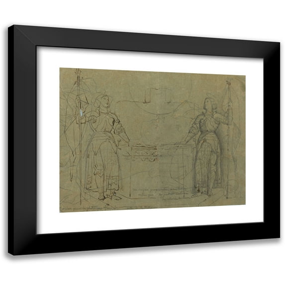 Jean Auguste Dominique Ingres 14x12 Black Modern Framed Museum Art Print Titled - Joan of Arc Standing at the Altar at Reims Cathedral (C. 1844)