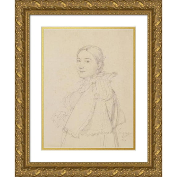Jean Auguste Dominique Ingres 15x18 Gold Ornate Wood Frame and Double Matted Museum Art Print Titled - Madame Jean-Auguste-Dominique Ingres, Nee Madeleine Chapelle (1814)