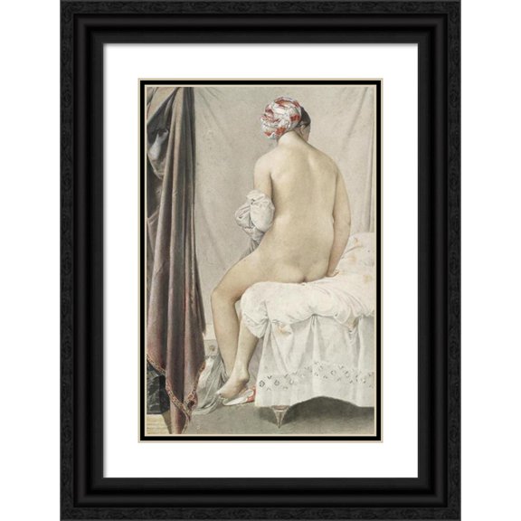 Jean Auguste Dominique Ingres 17x24 Black Ornate Framed Double Matted Museum Art Print Titled: The Bather (1808)