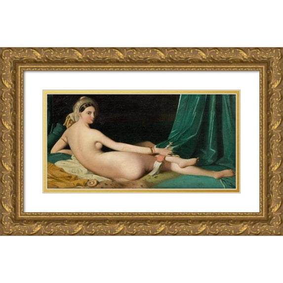 Jean Auguste Dominique Ingres 18x11 Gold Ornate Wood Frame and Double Matted Museum Art Print Titled - Odalisque (About 1830)