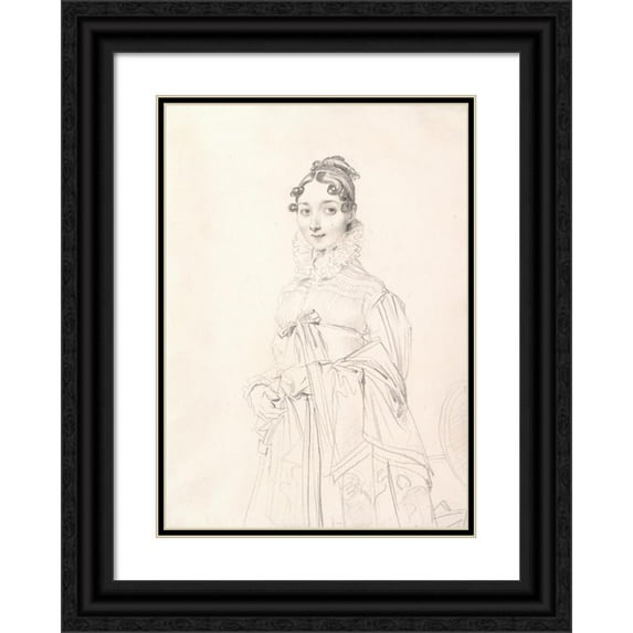 Jean Auguste Dominique Ingres 18x24 Black Ornate Framed Double Matted Museum Art Print Titled: Portrait of a Lady (ca. 1815-17)