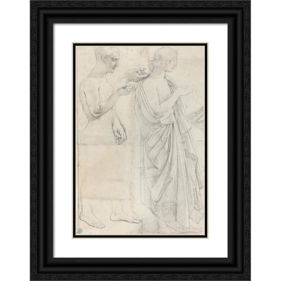 Jean Auguste Dominique Ingres 18x24 Black Ornate Framed Double Matted Museum Art Print Titled: Two Studies of Virgil (C. 1812 and C. 1825)