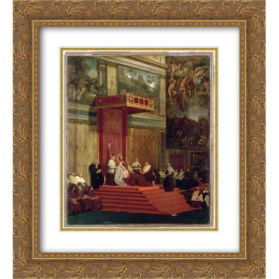 Jean Auguste Dominique Ingres 2x Matted 20x24 Gold Ornate Framed Art Print 'Pope Pius VII (Luigi Barnaba Chiaramonti) attending chapel'