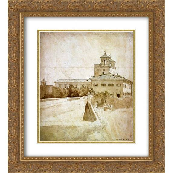 Jean Auguste Dominique Ingres 2x Matted 20x24 Gold Ornate Framed Art Print 'View of the Villa Medici'