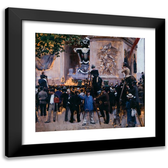 Jean Béraud 13x12 Black Modern Framed Museum Art Print Titled - The Funeral of Victor Hugo, Place De L'Etoile (June 1, 1885) (1885)