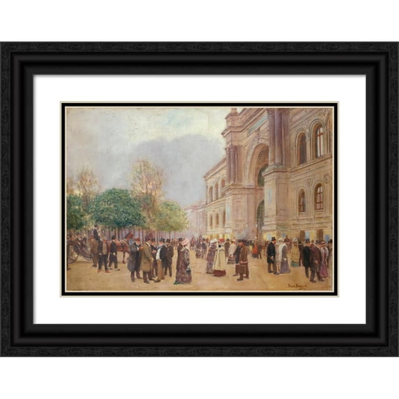 Jean Béraud 14x11 Black Ornate Wood Framed Double Matted Museum Art Print Titled: The Release of the Show, at the Palais De L'Industrie (1890)