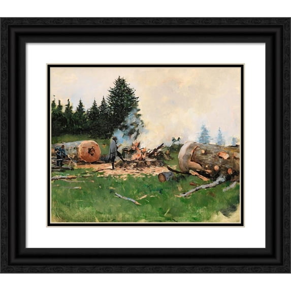 Jean Béraud 14x12 Black Ornate Wood Framed Double Matted Museum Art Print Titled: Woodman in a Moutain Village