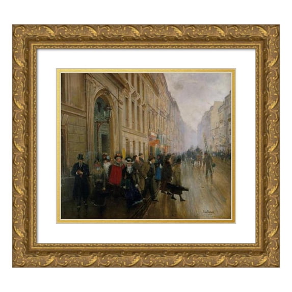 Jean Béraud 14x12 Gold Ornate Wood Frame and Double Matted Museum Art Print Titled - The Release of the Conservatoire De Musique (1899)
