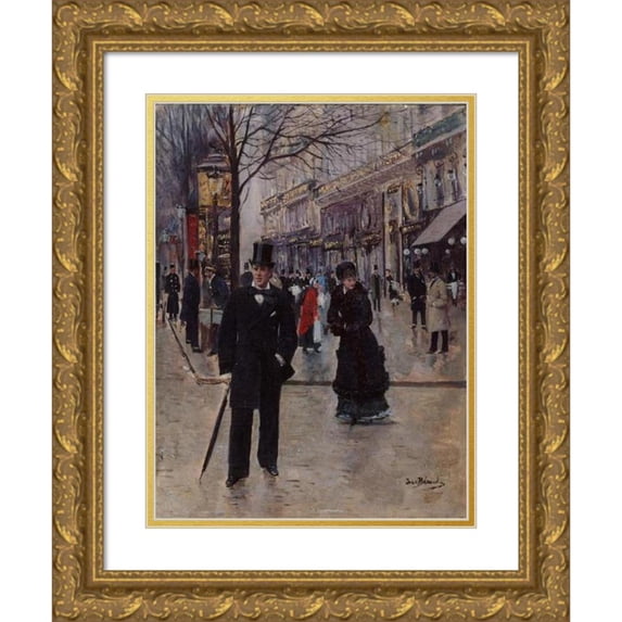 Jean Béraud 15x18 Gold Ornate Wood Frame and Double Matted Museum Art Print Titled - On the Boulevard (1880)