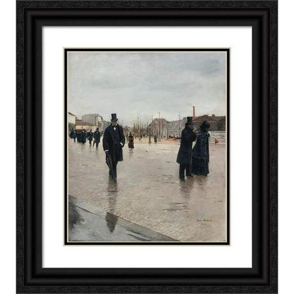 Jean Béraud 20x23 Black Ornate Framed Double Matted Museum Art Print Titled: Leaving Montmartre Cemetery (1876)