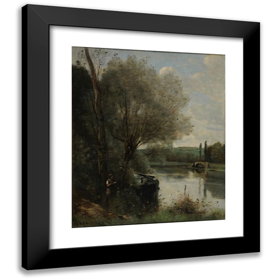Jean-Baptiste-Camille Corot 12x14 Black Modern Framed Museum Art Print Titled - The Reader on the Wooded Bank (1865-1870)