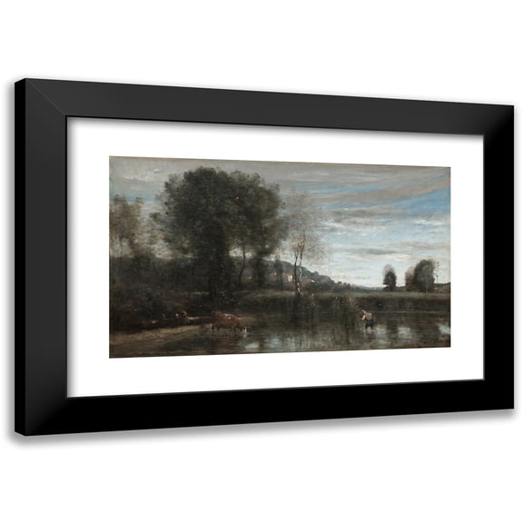 Jean-Baptiste-Camille Corot 14x10 Black Modern Framed Museum Art Print Titled - Pond at Ville-D'Avray (Late 1860s)