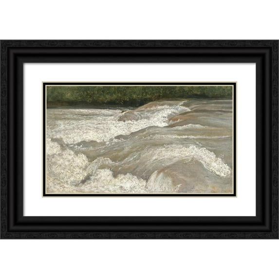 Jean-Baptiste-Camille Corot 14x10 Black Ornate Wood Framed Double Matted Museum Art Print Titled: The Velino; La Sortie Du Lac De Papigno