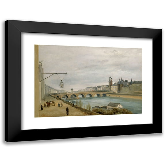 Jean-Baptiste-Camille Corot 14x11 Black Modern Framed Museum Art Print Titled - Le Pont Au Change, Seen from the Quai De Gesvres (1830)