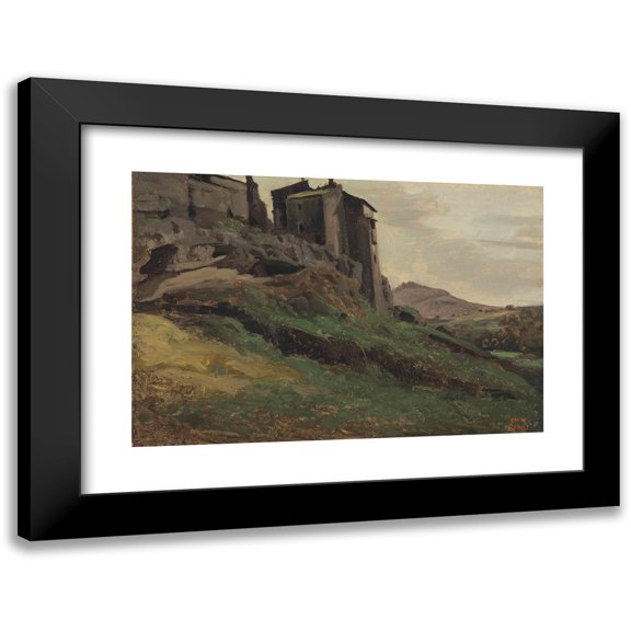 Jean-Baptiste-Camille Corot 14x11 Black Modern Framed Museum Art Print Titled - Marino, Large Factories at the Top of Rocks