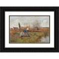 thumbnail image 1 of Jean-Baptiste-Camille Corot 14x11 Black Ornate Wood Framed Double Matted Museum Art Print Titled: Kneeling Farm Picking Dandelions (circa 1865), 1 of 5