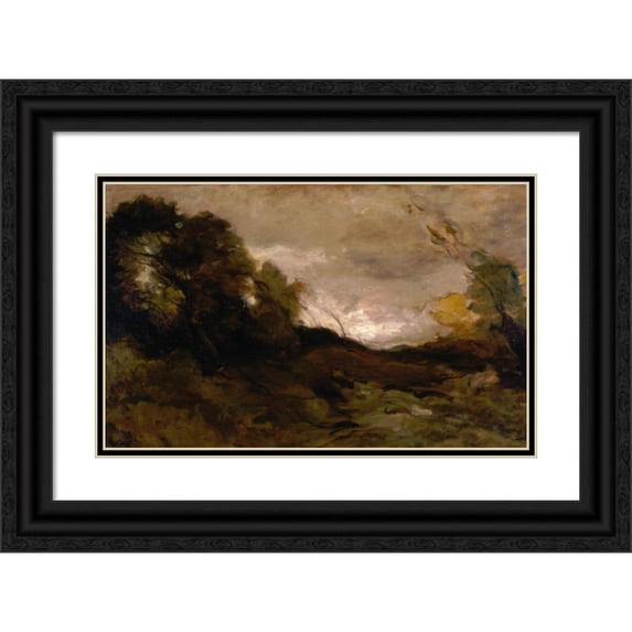 Jean-Baptiste-Camille Corot 14x11 Black Ornate Wood Framed Double Matted Museum Art Print Titled: Solitary Valley (1870-74)