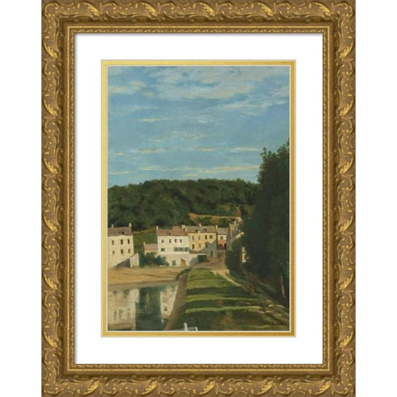 Jean-Baptiste-Camille Corot 14x18 Gold Ornate Wood Frame and Double Matted Museum Art Print Titled - Cabassud Houses in Ville D'Avray (Circa 1840-45)