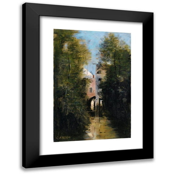 Jean-Baptiste-Camille Corot 17x24 Black Modern Framed Museum Art Print Titled - The Windmill on the Therain River in Beauvais