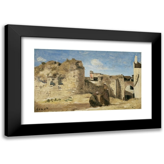 Jean-Baptiste-Camille Corot 18x12 Black Modern Framed Museum Art Print Titled - La Rochelle - a Corner of the Courtyard of the Commandery (1851)