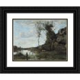 thumbnail image 1 of Jean-Baptiste-Camille Corot 18x15 Black Ornate Wood Framed Double Matted Museum Art Print Titled - A Peasant and Her Cow at the Pond for a Village (ca 1860-1865), 1 of 5