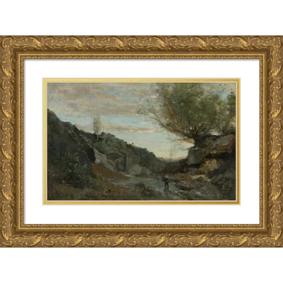 Jean-Baptiste-Camille Corot 24x16 Gold Ornate Framed and Double Matted Museum Art Print Titled - A Torrent of Abruzzo