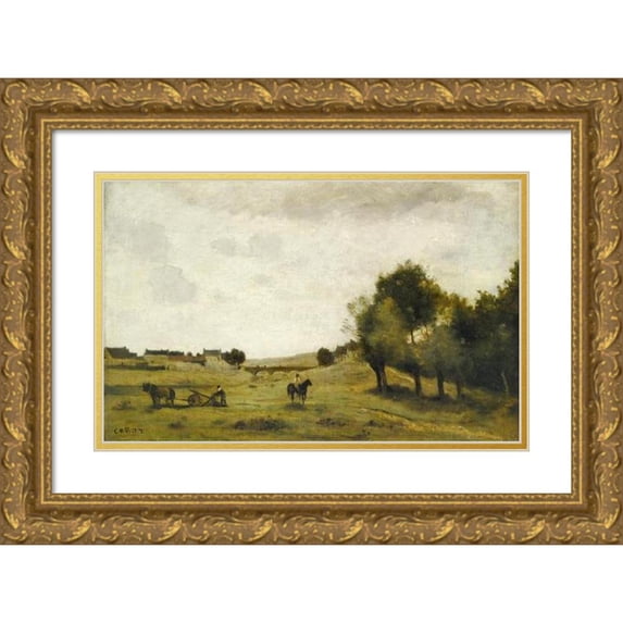 Jean-Baptiste-Camille Corot 24x16 Gold Ornate Framed and Double Matted Museum Art Print Titled - View Near Epernon (1850-1860)