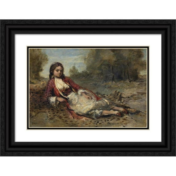 Jean-Baptiste-Camille Corot 24x17 Black Ornate Framed Double Matted Museum Art Print Titled: Algerian (1871 - 1873)