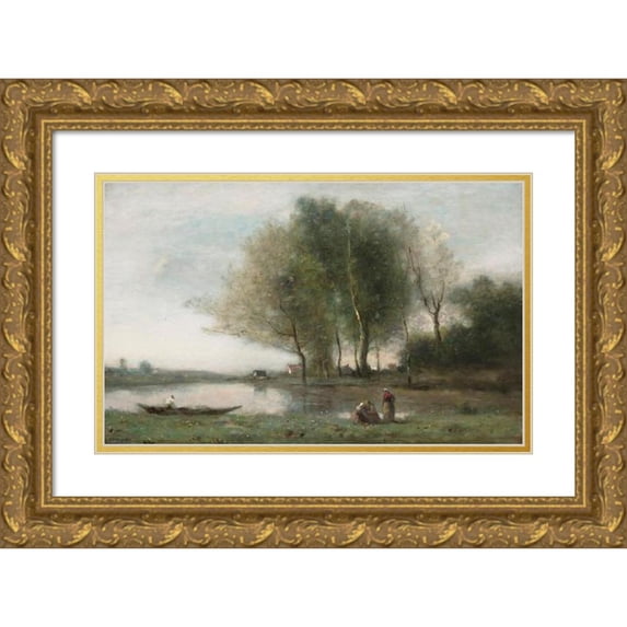 Jean-Baptiste-Camille Corot 24x17 Gold Ornate Framed and Double Matted Museum Art Print Titled - Arleux-Du-Nord