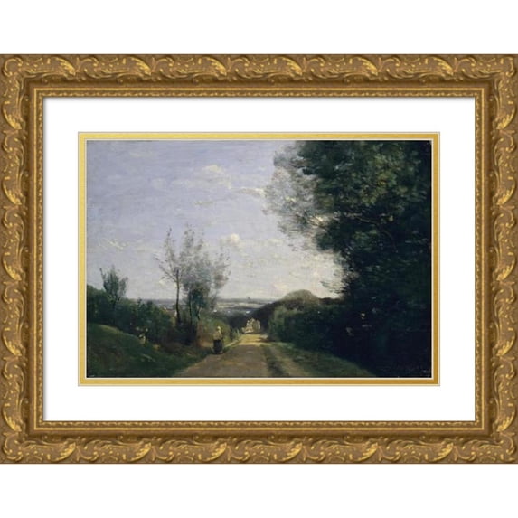 Jean-Baptiste-Camille Corot 24x17 Gold Ornate Framed and Double Matted Museum Art Print Titled - The Environs of Paris (1860s)