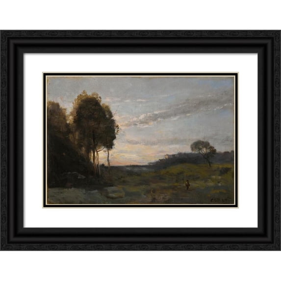 Jean-Baptiste-Camille Corot 24x18 Black Ornate Framed Double Matted Museum Art Print Titled: Personalist in a Landscape
