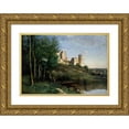 thumbnail image 1 of Jean-Baptiste-Camille Corot 24x18 Gold Ornate Framed and Double Matted Museum Art Print Titled - Ruins of the Chateau De Pierrefonds (1825-1872), 1 of 4