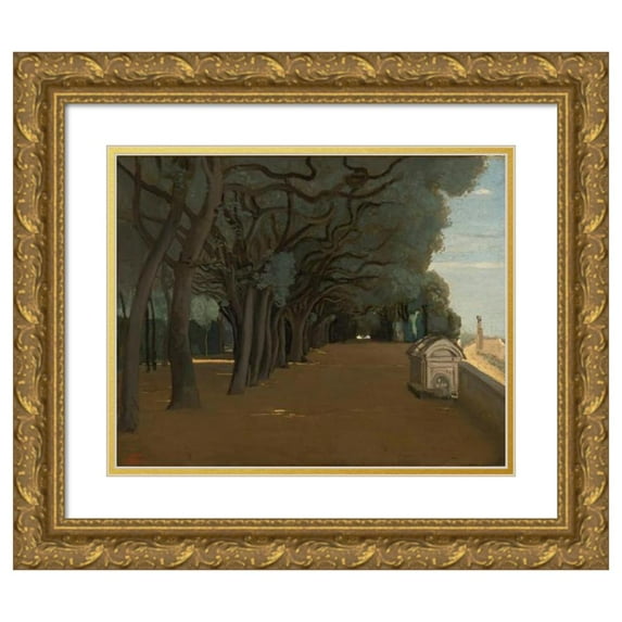Jean-Baptiste-Camille Corot 24x20 Gold Ornate Framed and Double Matted Museum Art Print Titled - Rome; Terrasse De La Villa Pamphili