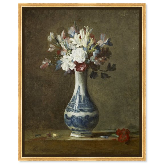 Jean Baptiste Chardin-A Vase Of Flowers Canvas Wall Art by Art Remedy, Gold Floater Frame, 30"x36"
