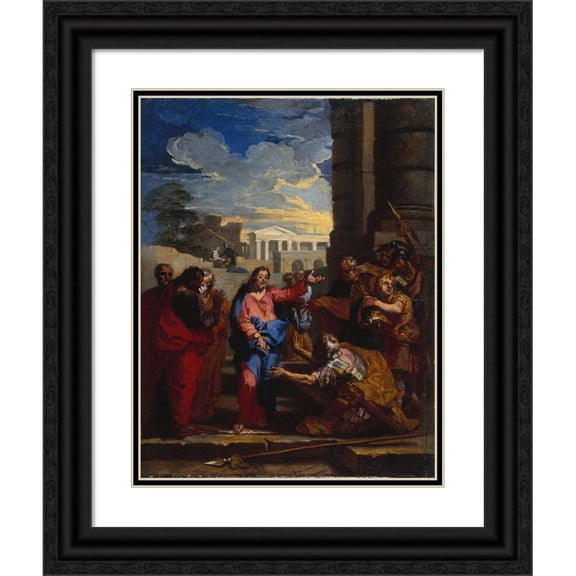 Jean-Baptiste Corneille 19x24 Black Ornate Framed Double Matted Museum Art Print Titled: Christ and the Centurion (1690)