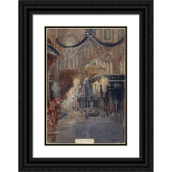 Jean Baptiste Edmond Allouard 18x24 Black Ornate Framed Double Matted Museum Art Print Titled: Funeral of President Felix Faure, in Notre-Dame, February 23, 1899. (1899)