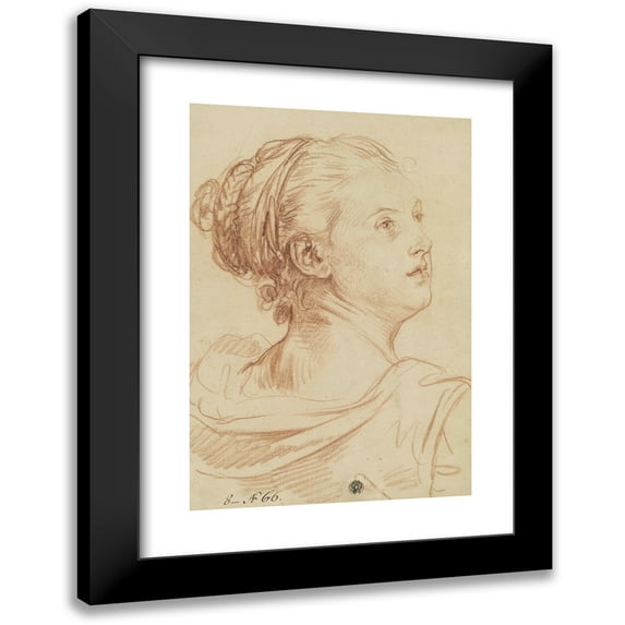 Jean-Baptiste Greuze 11x14 Black Modern Framed Museum Art Print Titled - Head of a Woman Looking Back Over Her Shoulder