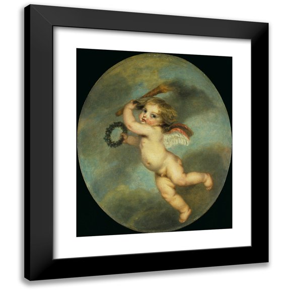 Jean-Baptiste Greuze 12x14 Black Modern Framed Museum Art Print Titled - Flying Cupid with a Torch (C. 1790)