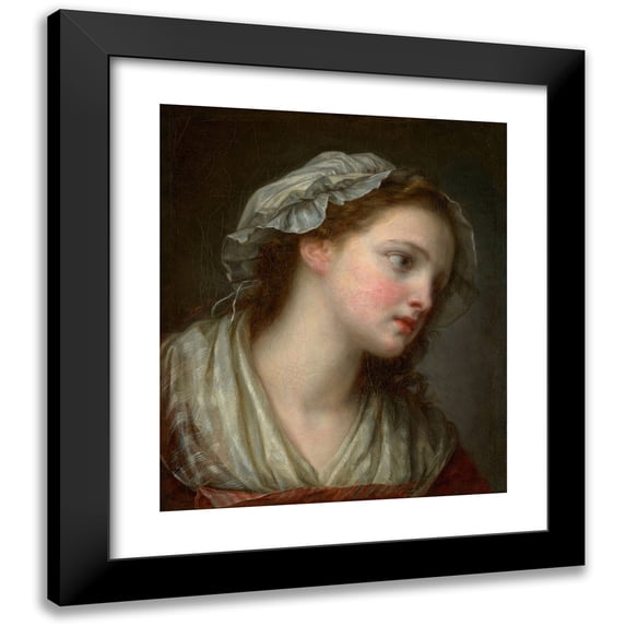 Jean-Baptiste Greuze 12x14 Black Modern Framed Museum Art Print Titled - Girl with Bonnet (About 1790)