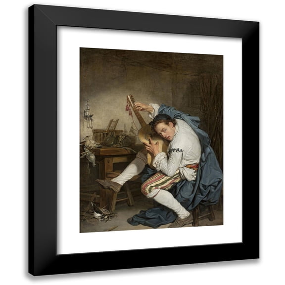 Jean-Baptiste Greuze 12x14 Black Modern Framed Museum Art Print Titled - Guitar Player (1755-1757)